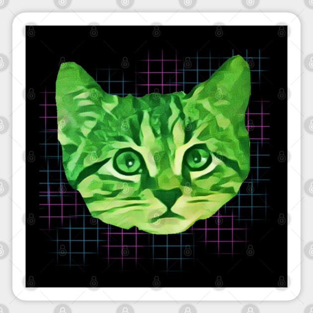 Green Kitty Face Grid Background Sticker by wildjellybeans